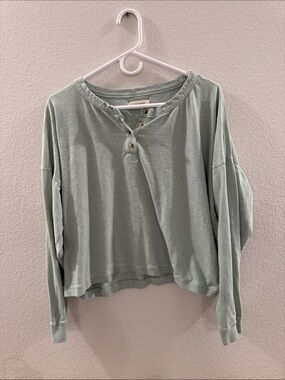 Lucky Brand Sage Green Cropped Henley Long Sleeve